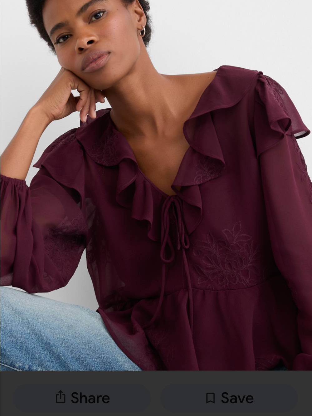LOFT Plum Ruffle Tie-Neck Blouse